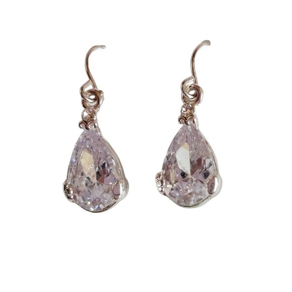Icing Cubic Zirconia Earrings Tear Drop Elegant Silver Tone New Gift - Picture 3 of 8